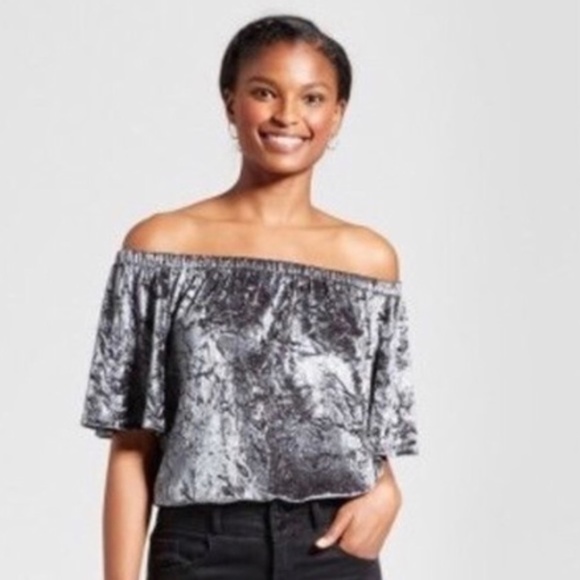 Knox Rose Tops - Knox Rose Grey Velvet Off Shoulder Top Size L